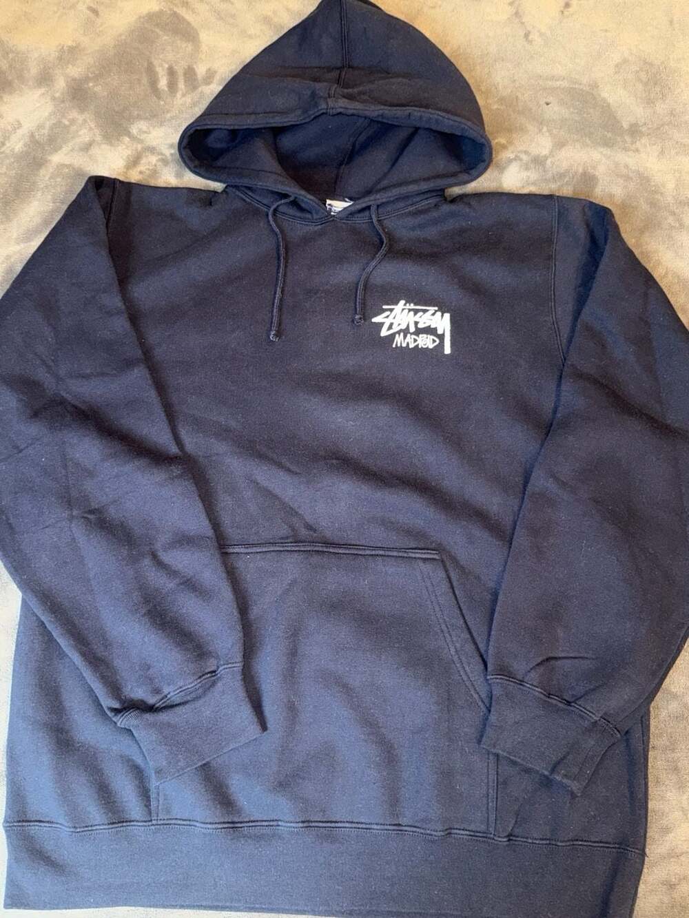 Vintage Stüssy Madrid Chapter Stock Logo Hoodie Navy size XL